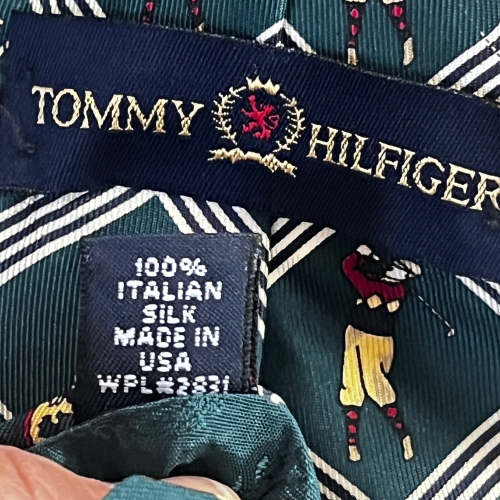 Tommy Hilfiger Mens Silk Tie Green Golf Novelty Made in USA Preppy Country Club‎ - Picture 3 of 7